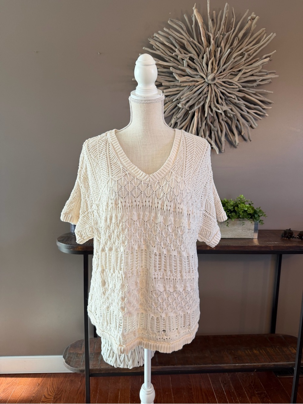 Daytrip crochet‎ knit short sleeve top in cream